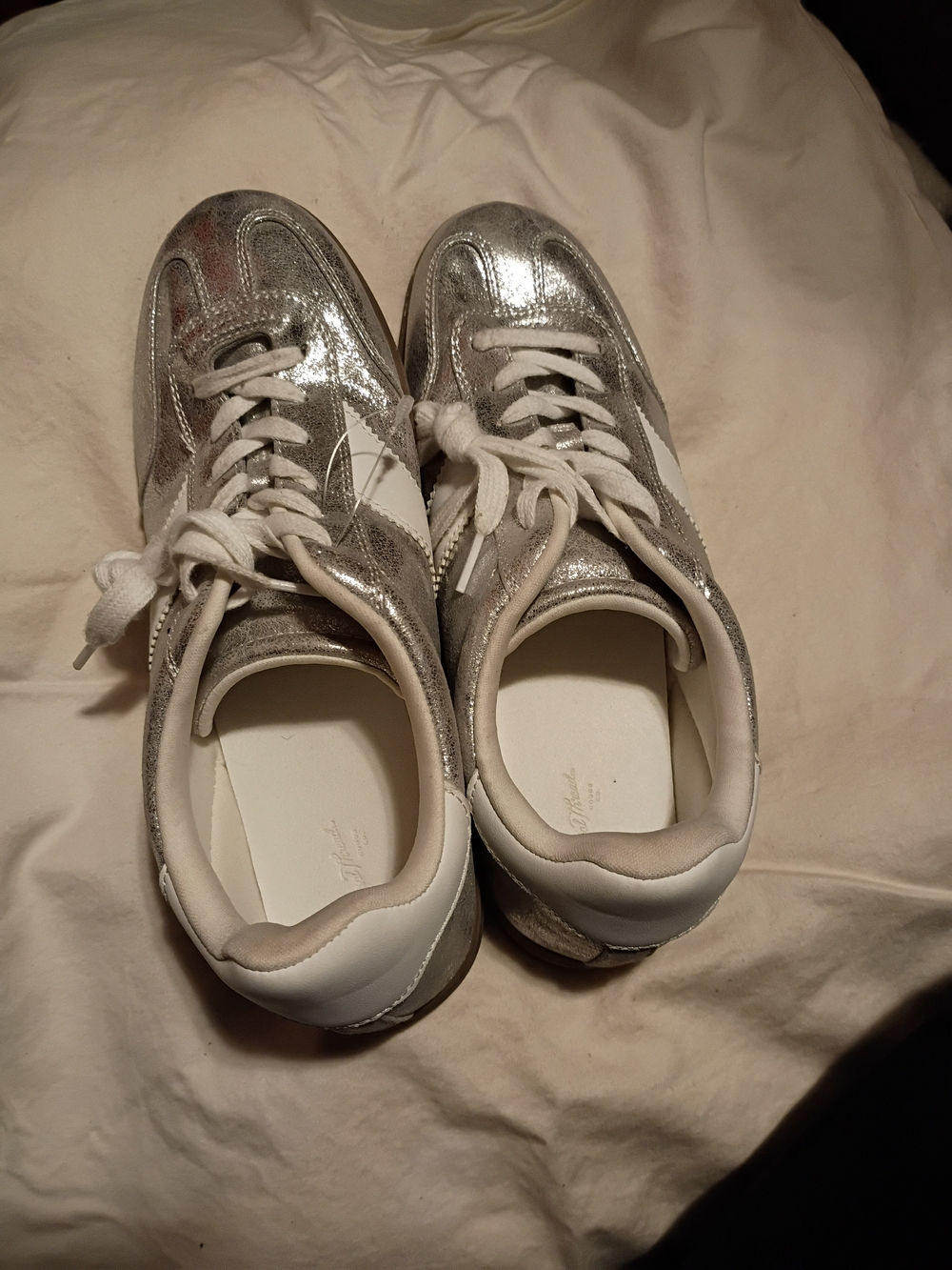 Target Silver Metallic Lace-Up Sneakers with White Accents